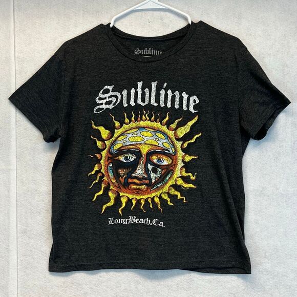 SUBLIME T-Shirt Women's Medium Gray Long Beach CA Sad Sun Graphic Band Tee Y2K - Picture 1 of 9